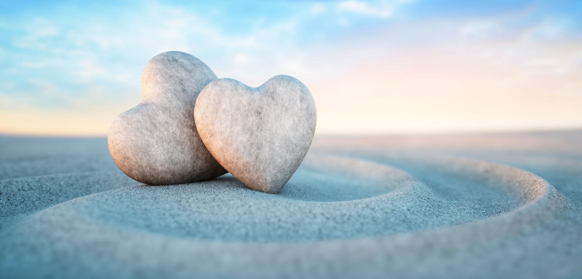 Two heart shaped pebbles - Love concept